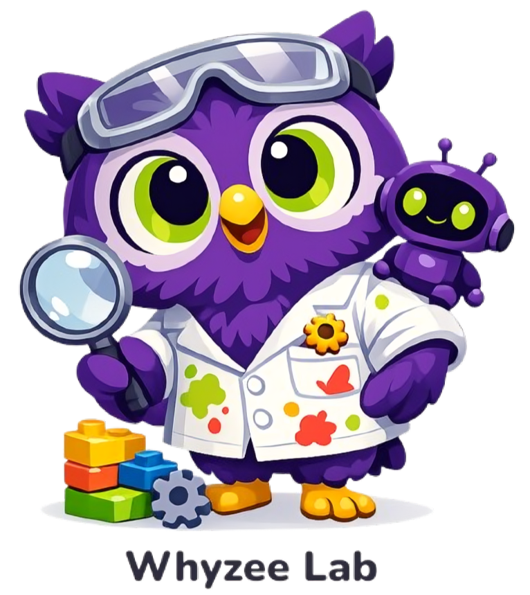 Zee with brand name Whyzee Lab Whyzee Lab mascot Zee the Owl