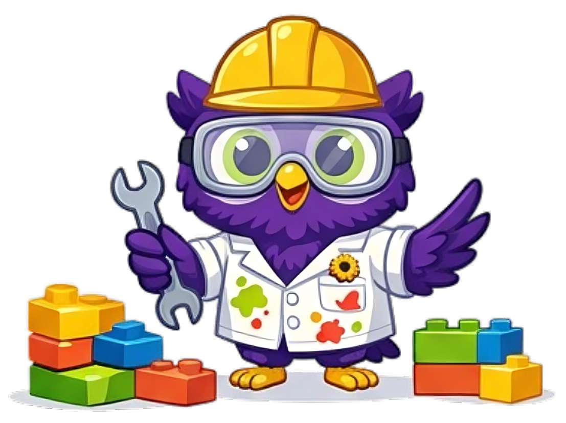 Zee the mascot of Whyzee Lab building STEAM toys Whyzee Lab mascot Zee building STEAM toys